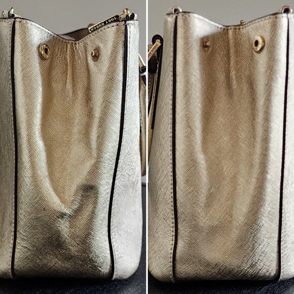 Tory Burch Robinson Metallic Gold Small East West Tote - Picture 6 of 14